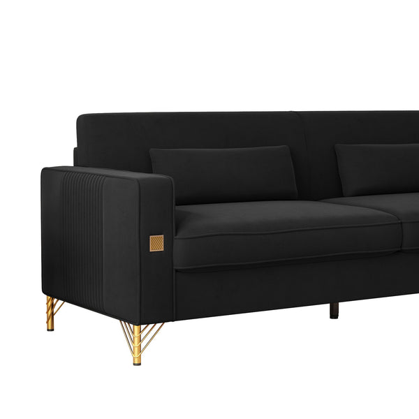 English Elm FX-P18-BK(sofa)Luxury Soft Faux Sherpa Sofa with Gold Accents, Removable Cushions, Modern Chic Design Black W57649846