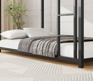 English Elm Twin Low Profile Metal Bunk Bed with Ladder, Black Steel Frame, Guardrail Safety, Easy Assembly, Durable W2904P372194