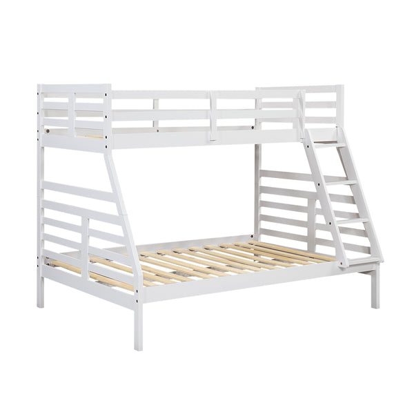 English Elm Twin Twin-over-Twin Bunk Bed with Guard Rails and Integrated Ladder, Oak-Veneer Durable Frame, Space-Saving Design White 58.5 L x 34.5 W x 7 H B011S01856