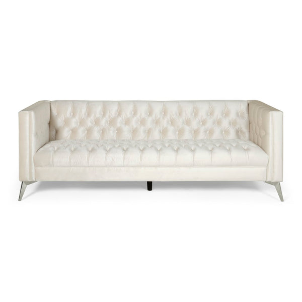 English Elm 3-seater Tufted Upholstered Sofa with Matte Iron Legs for Modern Living Rooms 68263.00A