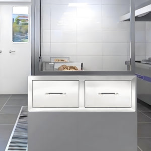 English Elm Double Drawer Stainless Steel Outdoor Kitchen Cabinet for Built-in Courtyard Storage W3167P303260