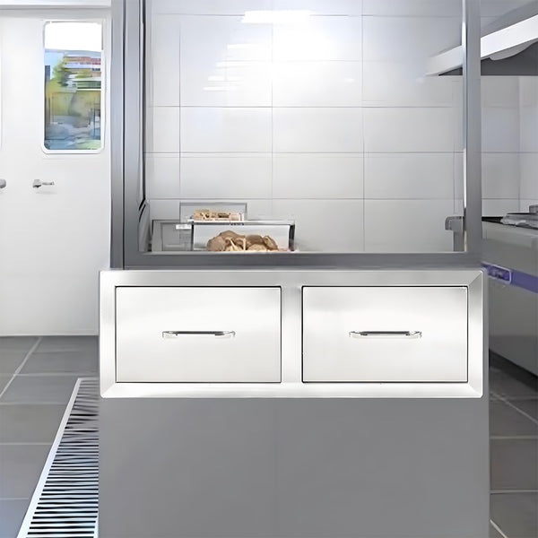 English Elm Double Drawer Stainless Steel Outdoor Kitchen Cabinet for Built-in Courtyard Storage W3167P303260