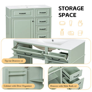 English Elm 36-Inch Modern Bathroom Vanity With Ceramic Sink, Adjustable Shelves, Flip Drawers & Metal Handles N725P350849F