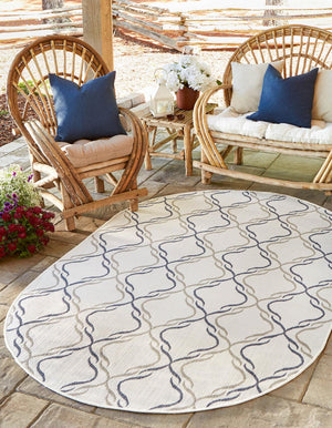 Unique Loom Outdoor Trellis Parmaklik Machine Made Lattice Rug Ivory, Navy Blue/Gray 7' 10" x 10' 0"