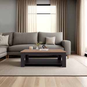 English Elm Rectangular Modern Coffee Table with Lower Shelf in Wenge & Oak Finish, 47.2" Wide, Versatile Decor B128P375312