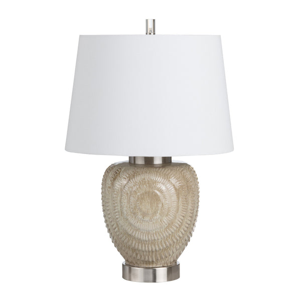 Crestview Collection 28.25"H Cream Ceramic Table Lamp With Intricate Ripple Patterns, Modern Steel Base & 3-way Socket   Cvap3279