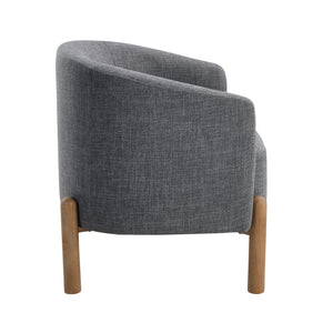 English Elm Style Barrel Accent Chair with Textured Fabric Upholstery, Solid Wood Legs, Foam-Pocket Coil Comfort and 300lb Capacity Gray 27 L x 25.5 W x 21.5 H B011P304989