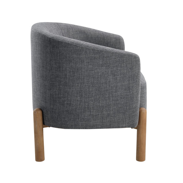 English Elm Style Barrel Accent Chair with Textured Fabric Upholstery, Solid Wood Legs, Foam-Pocket Coil Comfort and 300lb Capacity Gray 27 L x 25.5 W x 21.5 H B011P304989