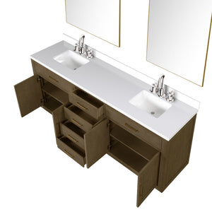 English Elm Grey Oak Double Bath Vanity Set With White Quartz Top, 2 Faucets & 36" Mirrors For Modern Bathrooms B2731S01821