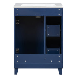 English Elm 24-Inch Bathroom Vanity Cabinet with Ceramic Sink, Space-Saving Storage, Solid Wood Feet, Durable Finish Blue WF532034AAC