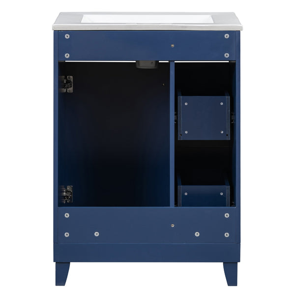 English Elm 24-Inch Bathroom Vanity Cabinet with Ceramic Sink, Space-Saving Storage, Solid Wood Feet, Durable Finish Blue WF532034AAC