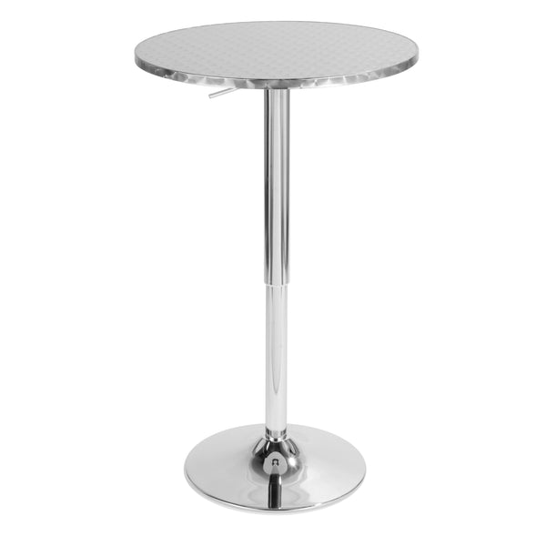 English Elm Bistro Adjustable Round Bar Table In Silver - Modern Swirl Aluminum Top & Chrome Base For Flexibility B202P223297