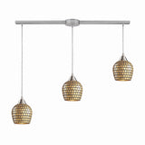 Fusion 36'' Wide 3-Light Pendant - Satin Nickel with Gold Leaf Mosaic 528-3L-GLD Elk Lighting