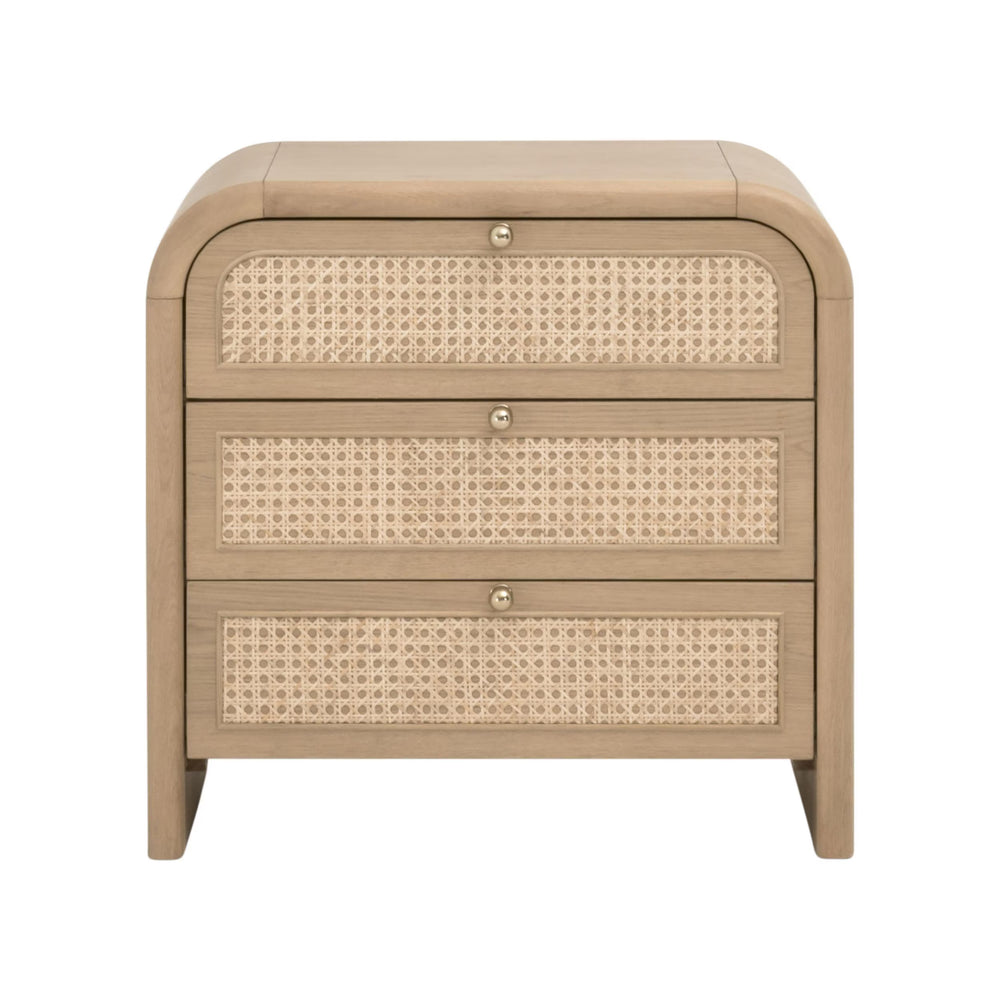 Essentials for Living Cannes 3-drawer Oak and Cane Nightstand with Soft Close Drawers for Bedrooms 5280.NAT-OAK