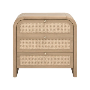 Essentials for Living Cannes 3-drawer Oak and Cane Nightstand with Soft Close Drawers for Bedrooms 5280.NAT-OAK