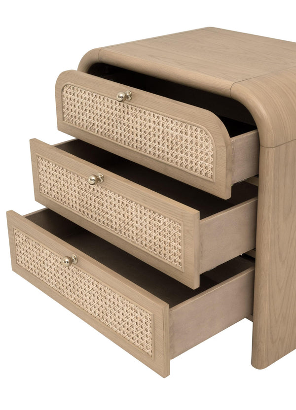 Essentials for Living Cannes 3-drawer Oak and Cane Nightstand with Soft Close Drawers for Bedrooms 5280.NAT-OAK