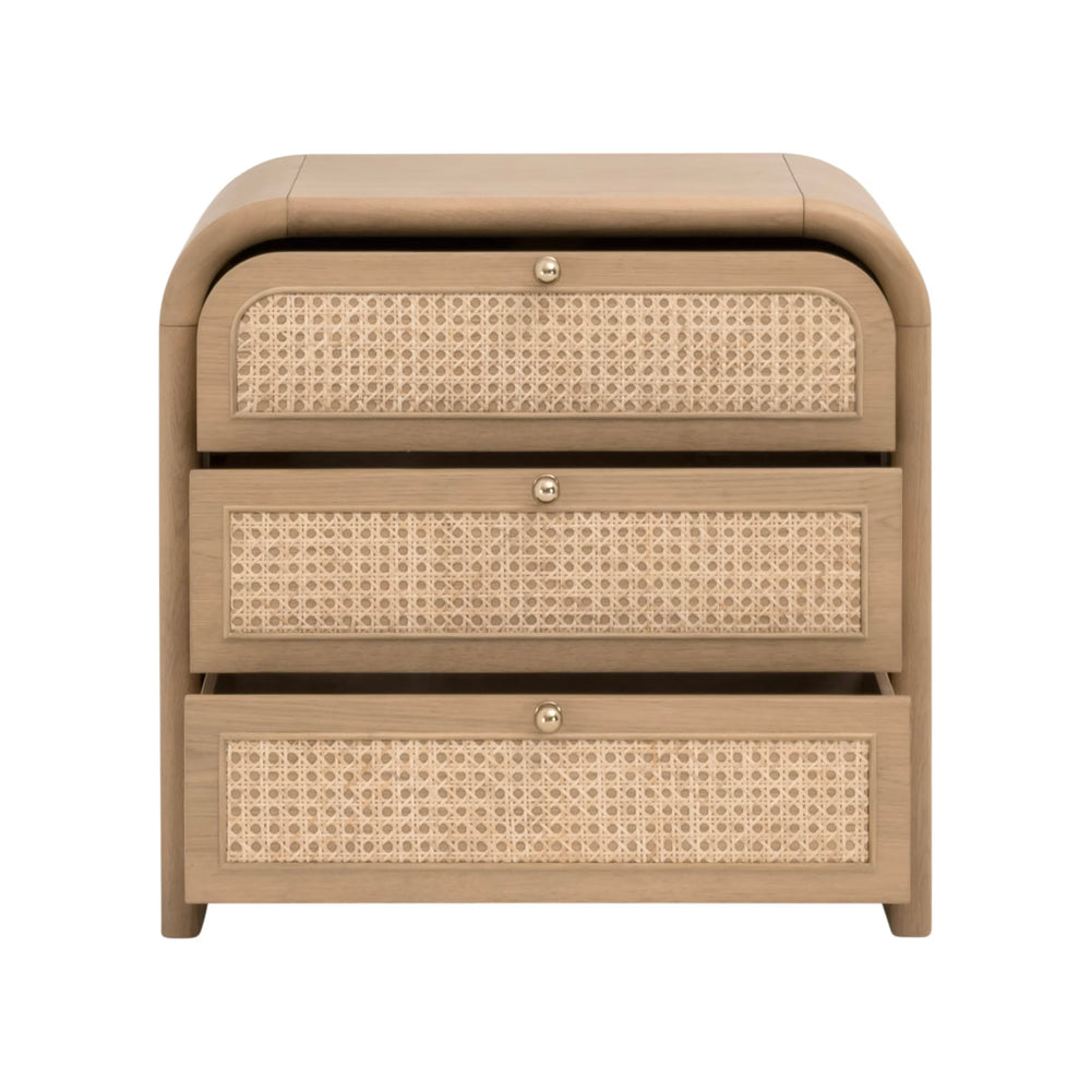 Essentials for Living Cannes 3-drawer Oak and Cane Nightstand with Soft Close Drawers for Bedrooms 5280.NAT-OAK