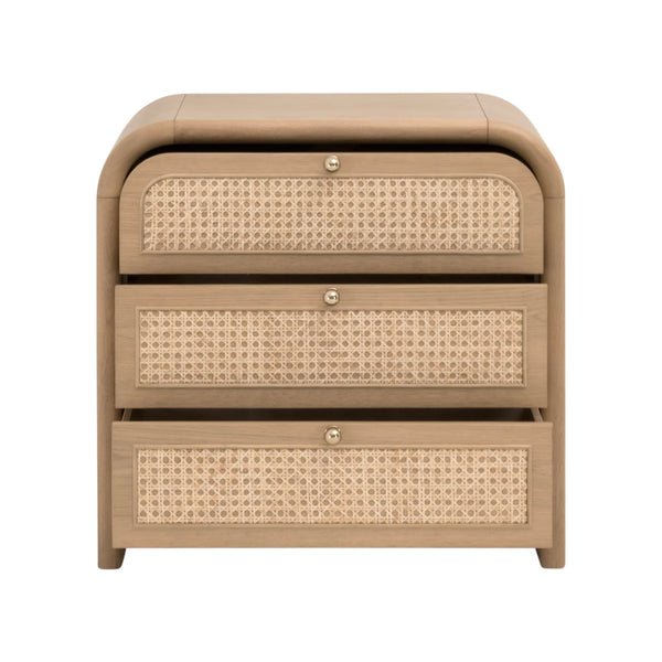 Essentials for Living Cannes 3-drawer Oak and Cane Nightstand with Soft Close Drawers for Bedrooms 5280.NAT-OAK
