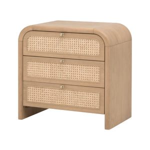 Essentials for Living Cannes 3-drawer Oak and Cane Nightstand with Soft Close Drawers for Bedrooms 5280.NAT-OAK