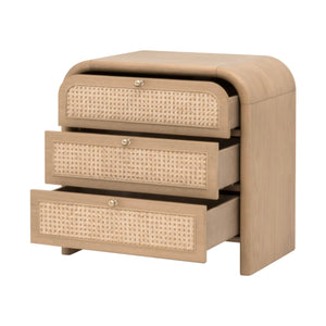 Essentials for Living Cannes 3-drawer Oak and Cane Nightstand with Soft Close Drawers for Bedrooms 5280.NAT-OAK