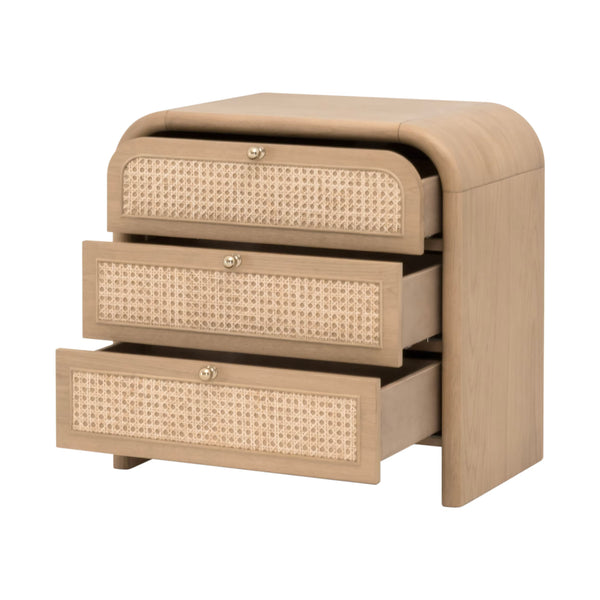 Essentials for Living Cannes 3-drawer Oak and Cane Nightstand with Soft Close Drawers for Bedrooms 5280.NAT-OAK