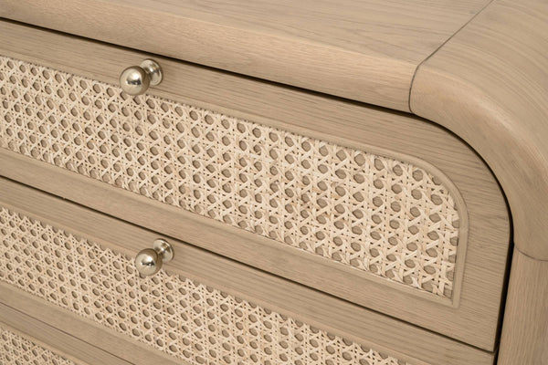 Essentials for Living Cannes 3-drawer Oak and Cane Nightstand with Soft Close Drawers for Bedrooms 5280.NAT-OAK