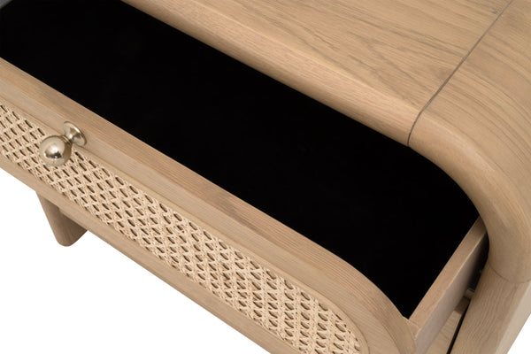 Essentials for Living Cannes 3-drawer Oak and Cane Nightstand with Soft Close Drawers for Bedrooms 5280.NAT-OAK