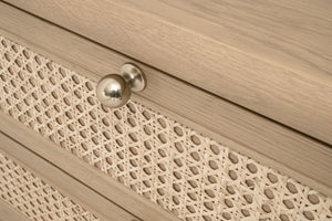 Essentials for Living Cannes 3-drawer Oak and Cane Nightstand with Soft Close Drawers for Bedrooms 5280.NAT-OAK
