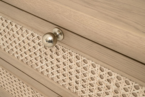 Essentials for Living Cannes 3-drawer Oak and Cane Nightstand with Soft Close Drawers for Bedrooms 5280.NAT-OAK