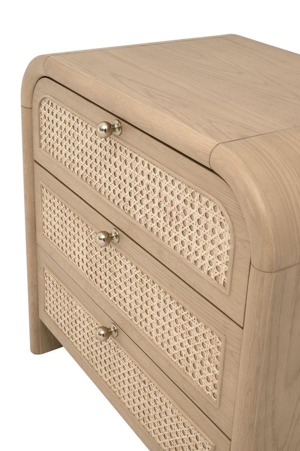Essentials for Living Cannes 3-drawer Oak and Cane Nightstand with Soft Close Drawers for Bedrooms 5280.NAT-OAK