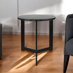 Homeroots 19" Black Aluminum And Brass Round End Table   528061