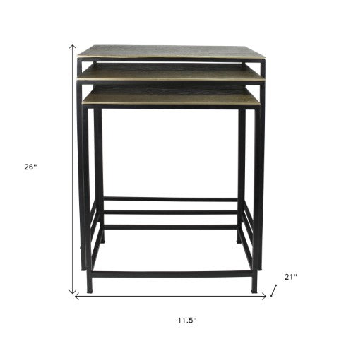 Homeroots Set Of Three Stylish Brass And Black Iron Nested Tables – Space-saving Accent Tables For Any Room   528064