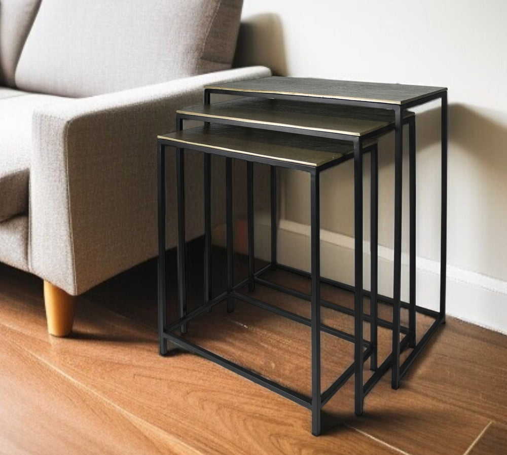 Homeroots Set Of Three Stylish Brass And Black Iron Nested Tables – Space-saving Accent Tables For Any Room   528064