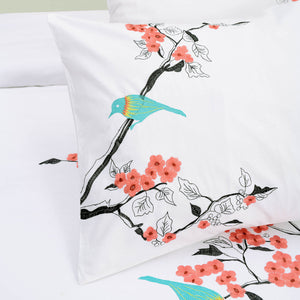 Homeroots Coral And White Queen 100% Cotton 200 Thread Count Washable Duvet Cover Set  Cotton 528103