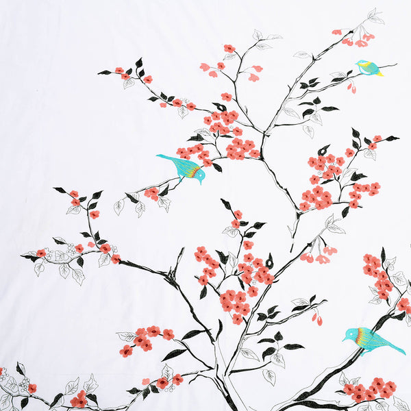 Homeroots Coral And White Queen 100% Cotton 200 Thread Count Washable Duvet Cover Set  Cotton 528103