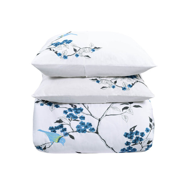 HomeRoots Blue King Cotton Duvet Cover Set - 200 Thread Count, Washable, Soft, Breathable, Elegant Design 528104