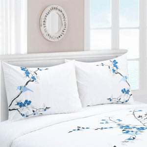 HomeRoots Blue King Cotton Duvet Cover Set - 200 Thread Count, Washable, Soft, Breathable, Elegant Design 528104