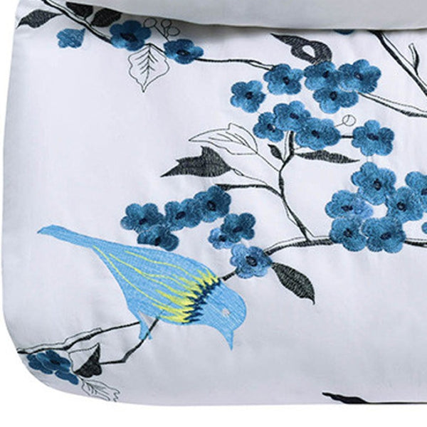 HomeRoots Blue King Cotton Duvet Cover Set - 200 Thread Count, Washable, Soft, Breathable, Elegant Design 528104