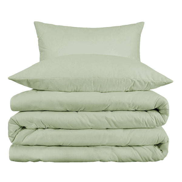 Homeroots Light Green Queen Cotton Blend 1000 Thread Count Washable Duvet Cover Set  Alfa Cotton 528108