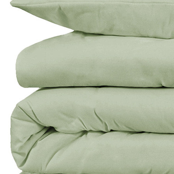 Homeroots Light Green Queen Cotton Blend 1000 Thread Count Washable Duvet Cover Set  Alfa Cotton 528108