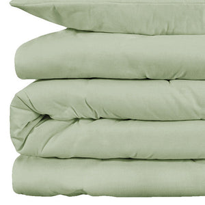 Homeroots Light Green Queen Cotton Blend 1000 Thread Count Washable Duvet Cover Set  Alfa Cotton 528108