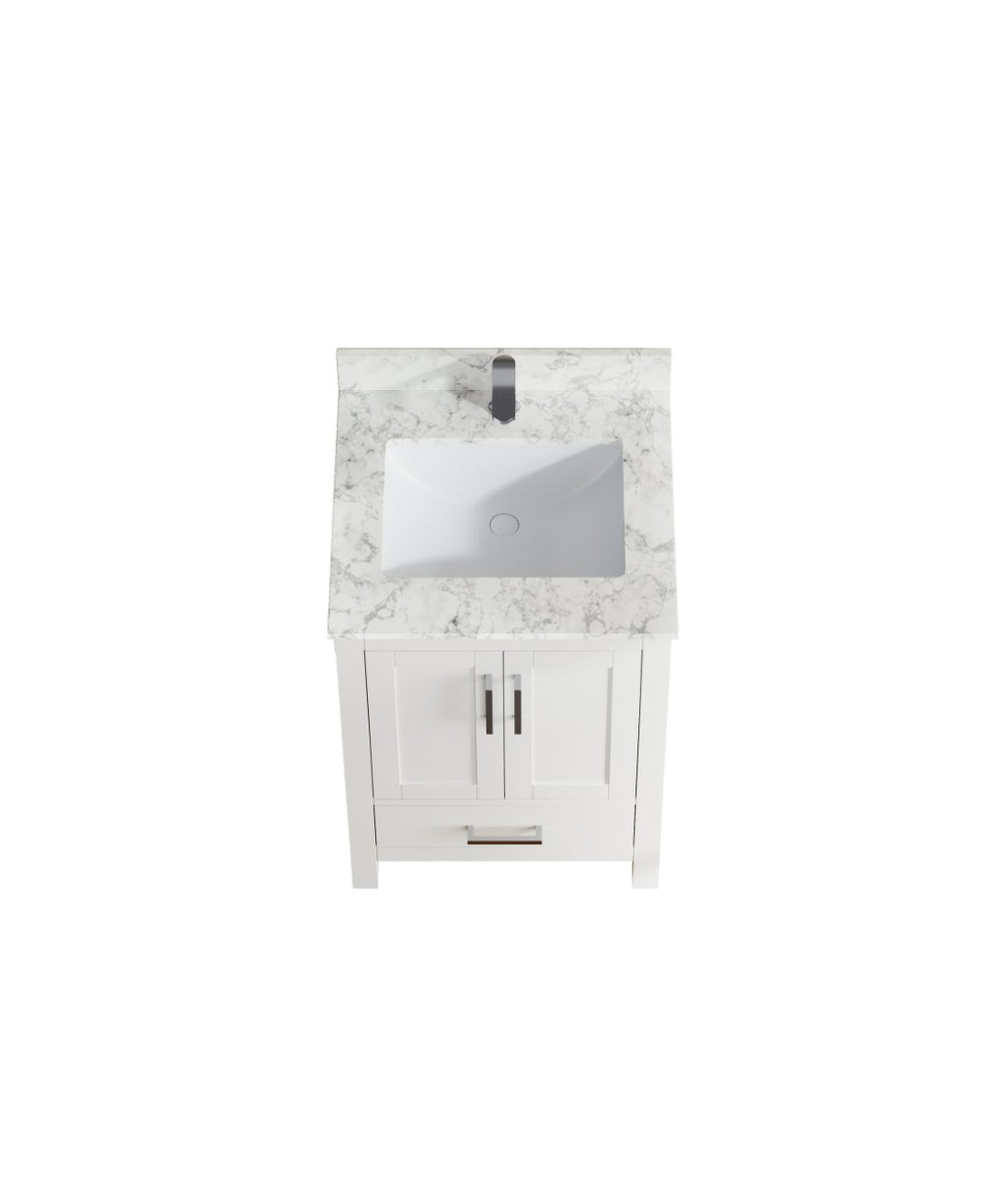 English Elm 23" Freestanding Bathroom Vanity Solid Wood White Cabinet Carrara Sink Included T3785P383040