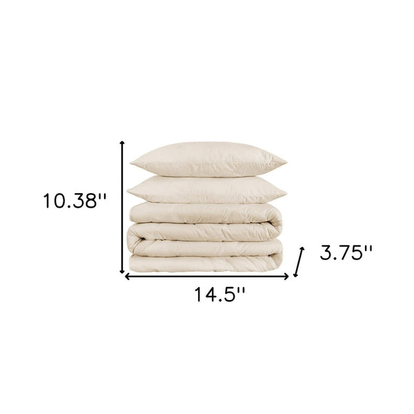 HomeRoots Ivory Queen Duvet Cover Set - 1200 Thread Count Cotton Blend, All-Season Comfort & Easy Care 528187