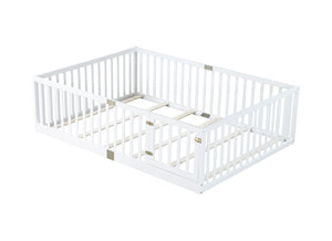 English Elm Twin Floor Bed Solid Rubber Wood with Tall Safety Railings for Toddler Sleep White W504P287658