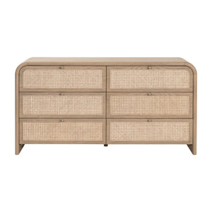 Essentials for Living Cannes Solid Oak Double Dresser with Cane Inlay Drawers and Brass Knobs 5282.NAT-OAK