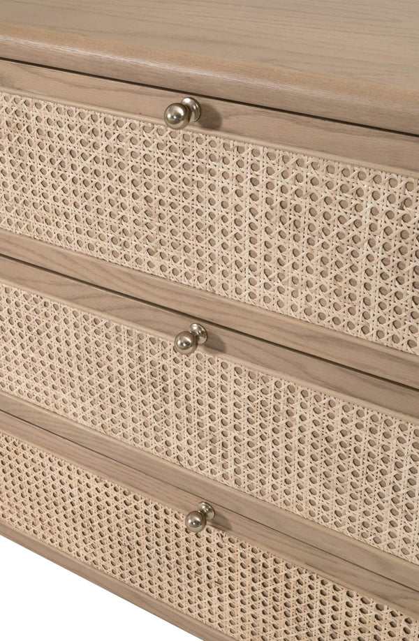 Essentials for Living Cannes Solid Oak Double Dresser with Cane Inlay Drawers and Brass Knobs 5282.NAT-OAK