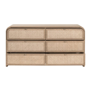 Essentials for Living Cannes Solid Oak Double Dresser with Cane Inlay Drawers and Brass Knobs 5282.NAT-OAK