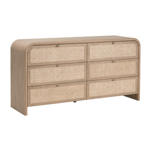 Essentials for Living Cannes Solid Oak Double Dresser with Cane Inlay Drawers and Brass Knobs 5282.NAT-OAK