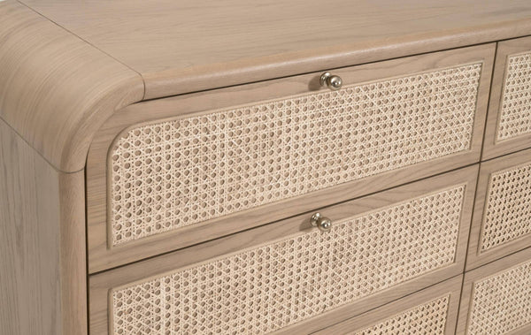 Essentials for Living Cannes Solid Oak Double Dresser with Cane Inlay Drawers and Brass Knobs 5282.NAT-OAK