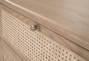 Essentials for Living Cannes Solid Oak Double Dresser with Cane Inlay Drawers and Brass Knobs 5282.NAT-OAK
